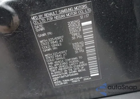 2018 Nissan Rogue Sv from USA, damaged, VIN KNMAT2MT5JP535989